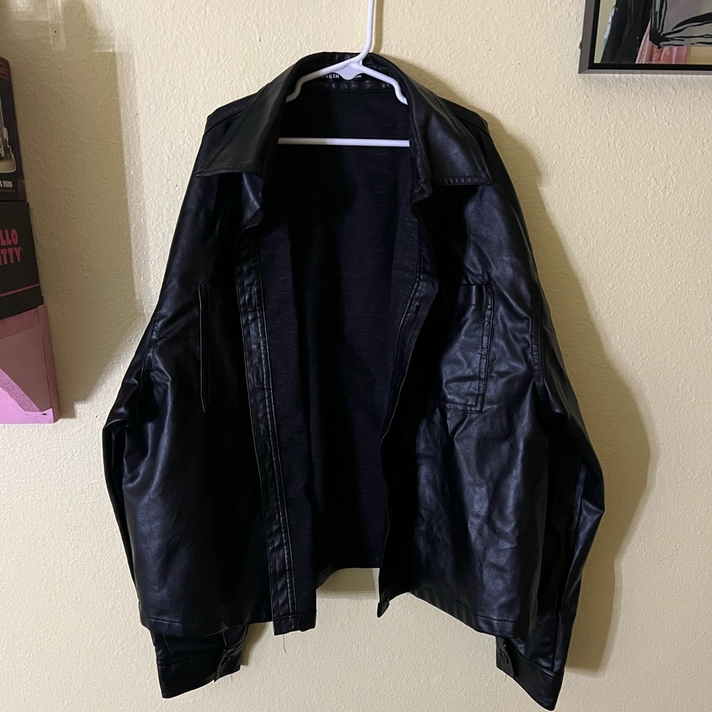 SHEIN Pocket Front Leather Jacket